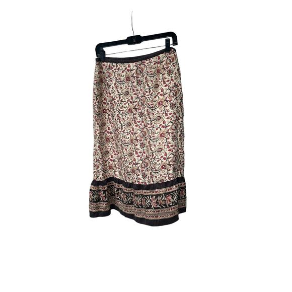 Ann Taylor Loft 100% Silk Size 12 30”Paisley Floral Ruffle Boho Midi Pink Brown - Picture 6 of 14